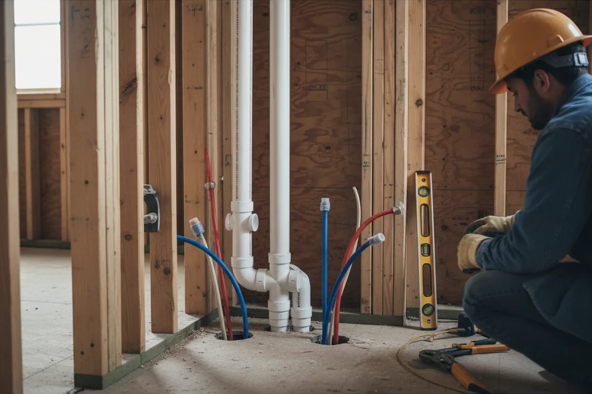 Drain and supply rough-in during Drain Cleaning in Corning